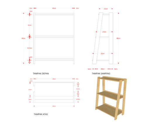 Furniture - Rak - Book Case 3 Tingkat